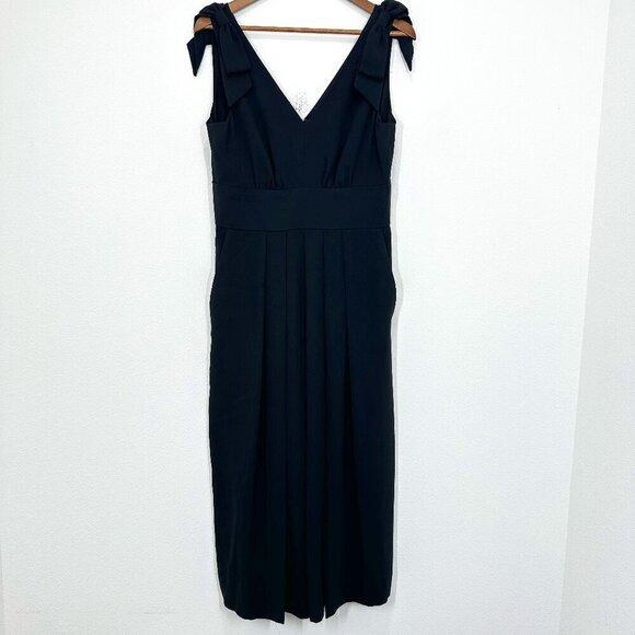 J. Crew Size 8 Wide Leg Jumpsuit Shoulder Bow V Neck Wedding Guest Cocktail Hour - Picture 1 of 7